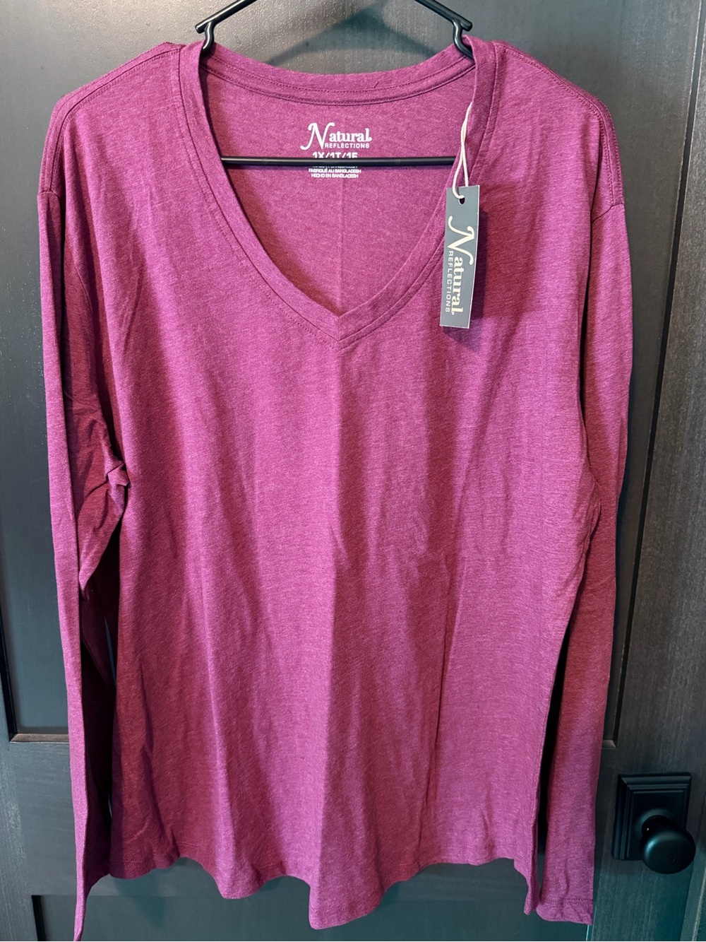 Natural Reflections Long Sleeve V-Neck Top in Burgundy